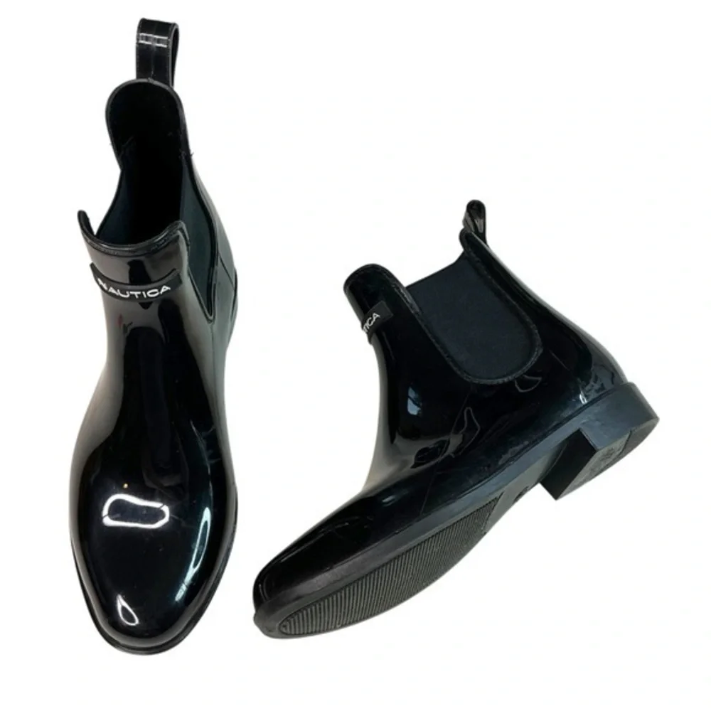 Nautica Glossy Black Ankle Rain Boots Womens‎ Size 6